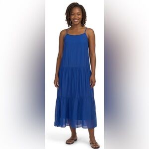 Bellambra Dark Blue Silk Blend Tiered Dress